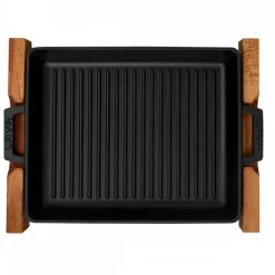 32x26 cm - Paderno Bistecchiera Rettangolare In Ghisa Smaltata Con Supporto In Legno
