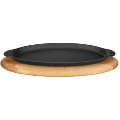 29.5x15.5 cm - Paderno Cast Iron Cookware Piatto In Ghisa Con Supporto In Legno