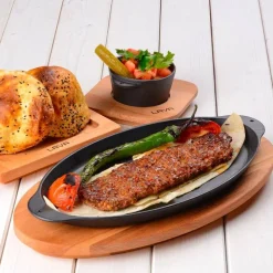 29.5x15.5 cm - Paderno Cast Iron Cookware Piatto In Ghisa Con Supporto In Legno