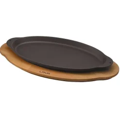 29.5x15.5 cm - Paderno Cast Iron Cookware Piatto In Ghisa Con Supporto In Legno