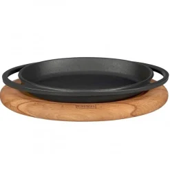 21x14 cm - Paderno Cast Iron Cookware Piatto In Ghisa Con Supporto In Legno