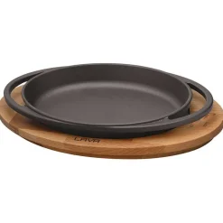 21x14 cm - Paderno Cast Iron Cookware Piatto In Ghisa Con Supporto In Legno
