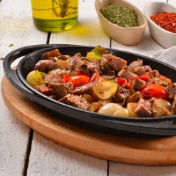 21x14 cm - Paderno Cast Iron Cookware Piatto In Ghisa Con Supporto In Legno