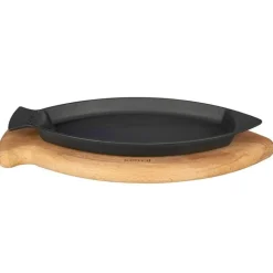 24x15 cm - Paderno Cast Iron Cookware Piatto In Ghisa Con Supporto In Legno