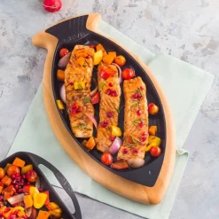 24x15 cm - Paderno Cast Iron Cookware Piatto In Ghisa Con Supporto In Legno