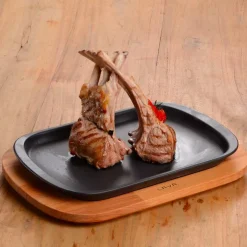 32x20 cm - Paderno Cast Iron Cookware Piatto In Ghisa Con Supporto In Legno