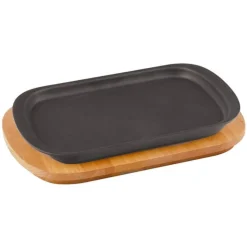 32x20 cm - Paderno Cast Iron Cookware Piatto In Ghisa Con Supporto In Legno