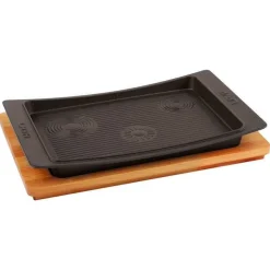 36x24 cm - Paderno Cast Iron Cookware Piatto In Ghisa Con Supporto In Legno