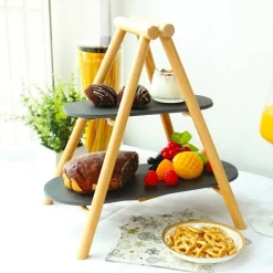 20.5x4.5 cm - Paderno Tableware Buffet & Display Alzata 2 Piani In Legno e Ardesia
