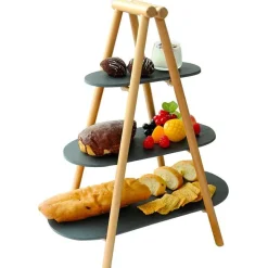 25x4.5 cm - Paderno Tableware Buffet & Display Alzata 3 Piani In Legno e Ardesia