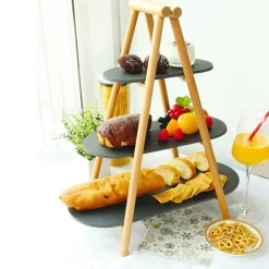 25x4.5 cm - Paderno Tableware Buffet & Display Alzata 3 Piani In Legno e Ardesia