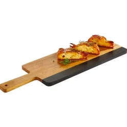 42x18 cm - Paderno Tableware Buffet & Display Vassoio Con Manico In Legno di Acacia Decoro In Ardesia