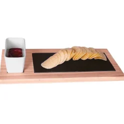 35x17 cm - Paderno Tableware Buffet & Display Vassoio In Legno Con Ciotole In Ceramica e Piano In Ardesia