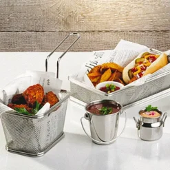 10x8.5 cm - Paderno Tableware Buffet & Display Cestello Porta Snack Quadrato In Acciaio Inox