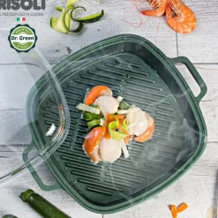 26x26 cm - Risoli Dr.Green Stone Extra Induction Bistecchiera Vapor Grill Antiaderente In Alluminio Con Coperchio