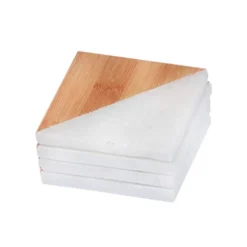 10x10 cm - Sottobicchieri In Legno e Marmo - Set 4 Pz