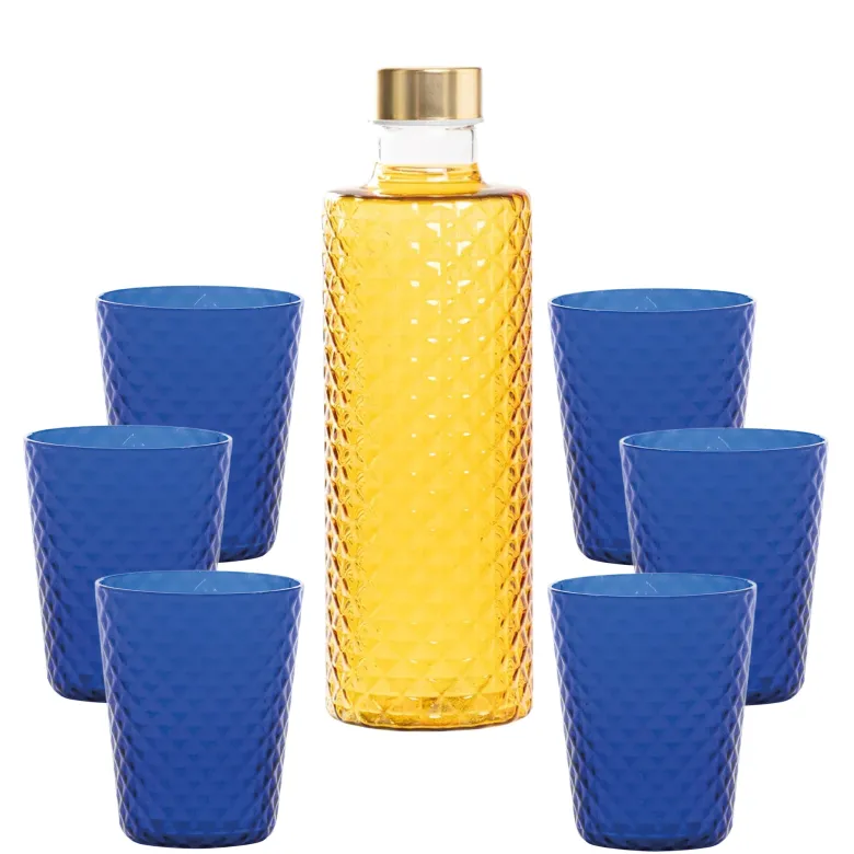 Zafferano Isolano Set Bicchieri e Bottiglia In Vetro Borosilicato - Set 7 Pz