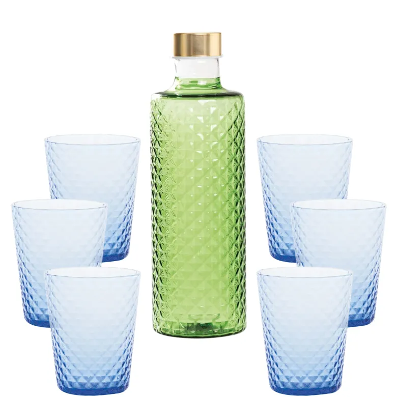 Zafferano Isolano Set Bicchieri e Bottiglia In Vetro Borosilicato - Set 7 Pz