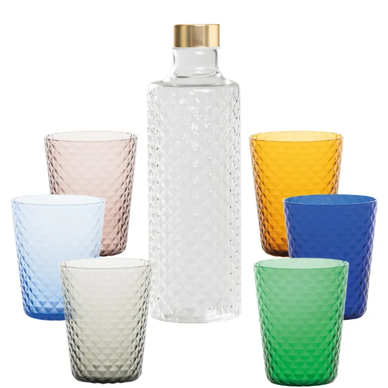 Zafferano Isolano Set Bicchieri e Bottiglia In Vetro Borosilicato - Set 7 Pz