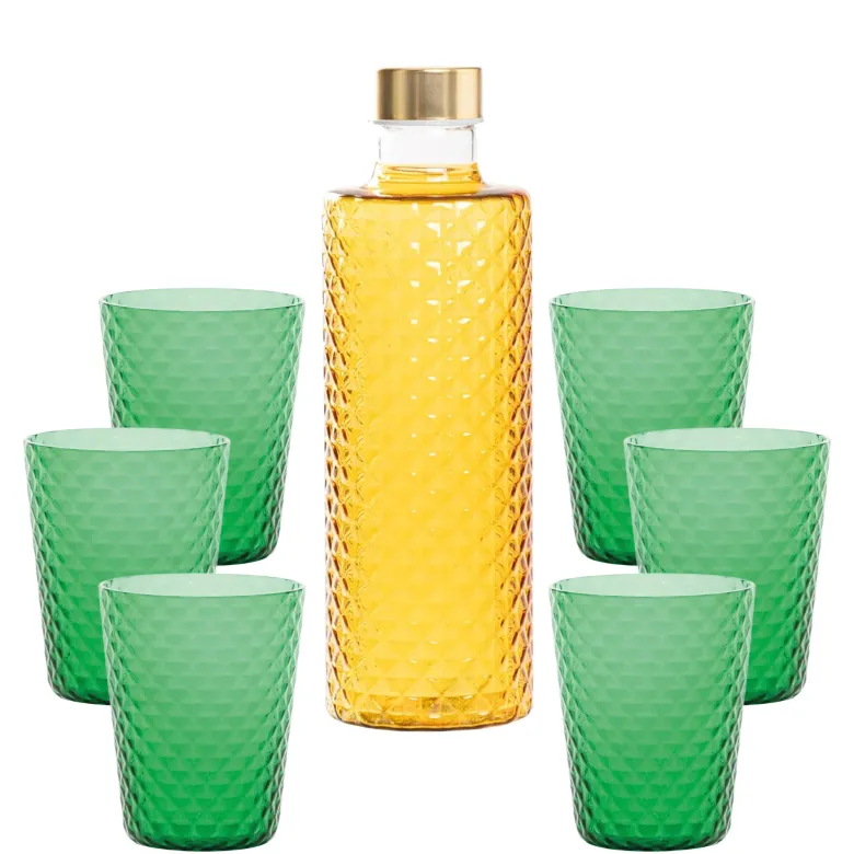 Zafferano Isolano Set Bicchieri e Bottiglia In Vetro Borosilicato - Set 7 Pz
