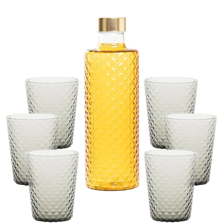 Zafferano Isolano Set Bicchieri e Bottiglia In Vetro Borosilicato - Set 7 Pz