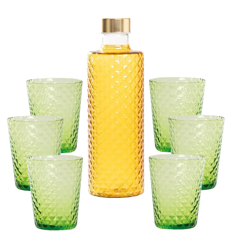 Zafferano Isolano Set Bicchieri e Bottiglia In Vetro Borosilicato - Set 7 Pz