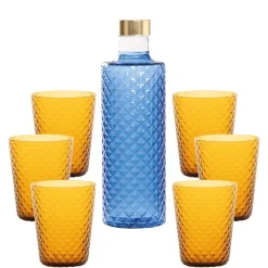 Zafferano Isolano Set Bicchieri e Bottiglia In Vetro Borosilicato - Set 7 Pz