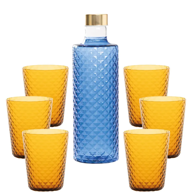 Zafferano Isolano Set Bicchieri e Bottiglia In Vetro Borosilicato - Set 7 Pz