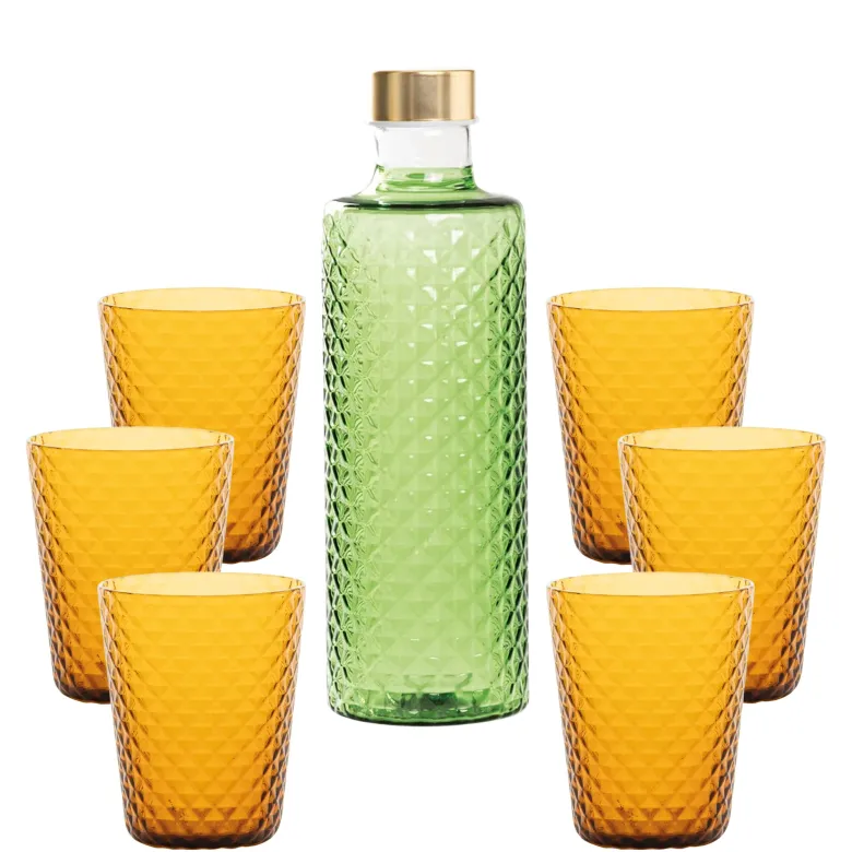 Zafferano Isolano Set Bicchieri e Bottiglia In Vetro Borosilicato - Set 7 Pz