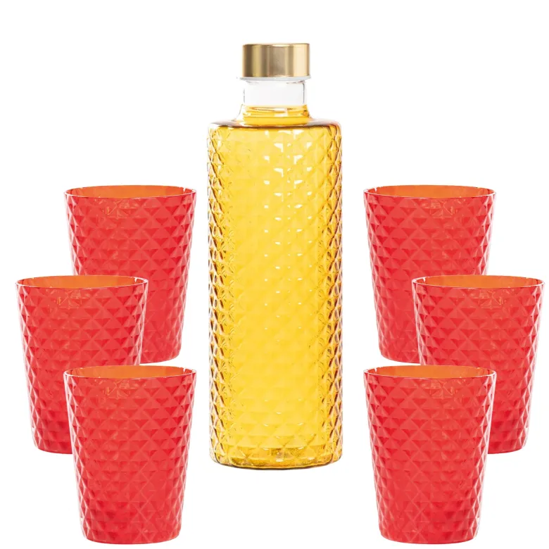 Zafferano Isolano Set Bicchieri e Bottiglia In Vetro Borosilicato - Set 7 Pz