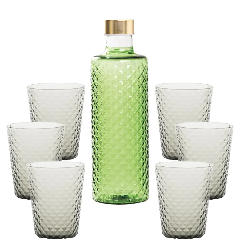 Zafferano Isolano Set Bicchieri e Bottiglia In Vetro Borosilicato - Set 7 Pz