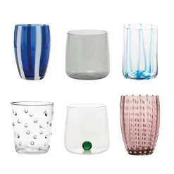 Zafferano Meltin Pot Blue Terrace Bicchieri Acqua Linee e Colori Assortiti In Vetro - Set 6 Pz