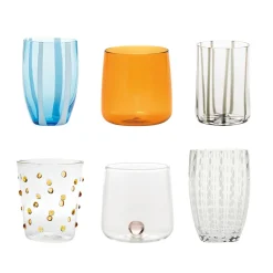 Zafferano Meltin Pot Coral Pink Bicchieri Acqua Linee e Colori Assortiti In Vetro - Set 6 Pz