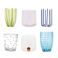 Zafferano Meltin Pot Laguna Pop Bicchieri Acqua Linee e Colori Assortiti In Vetro - Set 6 Pz