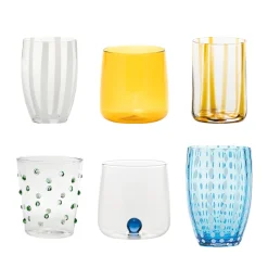 Zafferano Meltin Pot Mediterranean Classic Bicchieri Acqua Linee e Colori Assortiti In Vetro - Set 6 Pz