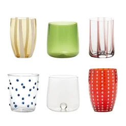 Zafferano Meltin Pot Spritz Berry Bicchieri Acqua Linee e Colori Assortiti In Vetro - Set 6 Pz