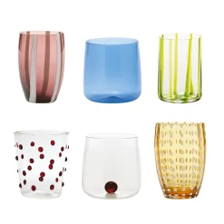 Zafferano Meltin Pot Sunset Garden Bicchieri Acqua Linee e Colori Assortiti In Vetro - Set 6 Pz